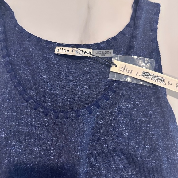 NWT! ALICE + OLIVIA BLUE COTTON JACINDA TIE FRONT TANK TOP XS - Picture 5 of 8